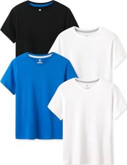 LAPASA Kinder T Shirt 100% Baumwolle 4er Pack Unisex 3-13 Jahre/ 95-165 Jungen, Weiß,Schwarz,Weiß V-Ausschnitt, Blau V-Ausschnitt, 11-12 Jahre von LAPASA
