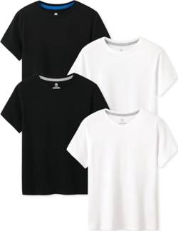 LAPASA Kinder T Shirt 100% Baumwolle 4er Pack Unisex 3-13 Jahre/ 95-165 Jungen, Weiß,Schwarz,Weiß V-Ausschnitt, Schwarz V-Ausschnitt, 3-4 Jahre von LAPASA