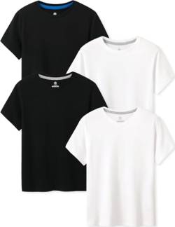 LAPASA Kinder T Shirt 100% Baumwolle 4er Pack Unisex 3-13 Jahre/ 95-165 Jungen, Weiß,Schwarz,Weiß V-Ausschnitt, Schwarz V-Ausschnitt, 4-5 Jahre von LAPASA