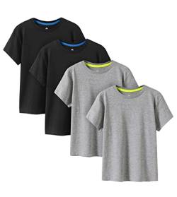 LAPASA Kinder T Shirt 100% Baumwolle 4er Pack Unisex 3-13 Jahre/ 95-165 Jungen Mädchen K01 (2 Grau, 2 Schwarz, Medium) von LAPASA