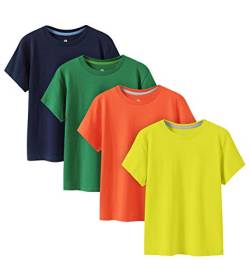 LAPASA Kinder T Shirt 100% Baumwolle 4er Pack Unisex 3-13 Jahre/ 95-165 Jungen Mädchen K01 (Orange, Zitronengelb, Grün, Blau, Small) von LAPASA