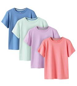 LAPASA Kinder T Shirt 100% Baumwolle 4er Pack Unisex 3-13 Jahre/ 95-165 Jungen Mädchen K01 (Pink, Hellviolett, hellblau, Aqua, X-Large) von LAPASA