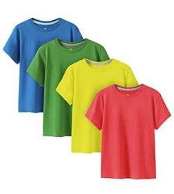 LAPASA Kinder T Shirt 100% Baumwolle 4er Pack Unisex 3-13 Jahre/ 95-165 Jungen Mädchen K01 (Rot, Zitronengelb, Grün, Blau, XX-Small) von LAPASA