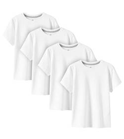 LAPASA Kinder T Shirt 100% Baumwolle 4er Pack Unisex 3-13 Jahre/ 95-165 Jungen Mädchen K01 (Weiß, Medium) von LAPASA