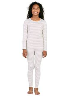 LAPASA Mädchen Innenfleece Thermounterwäsche Set, Thermo Unterhemd + Leggings Skiunterwäsche Funktionsunterwäsche Sets für Kinder 4-13 Jahre G03, Grau-weiß gestreift, 5-6 Jahre von LAPASA