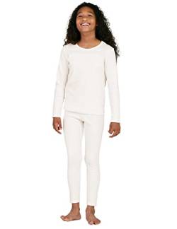 LAPASA Mädchen Thermounterwäsche Set 100% Baumwolle - warmes Unterwäsche Set für Kinder, Pyjamaset - Leggings und Langarmshirt (Thermoflux G09), Weiß, 5-6 Jahre von LAPASA