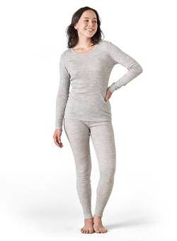 LAPASA Merino Wolle Thermounterwäsche Set Damen, 100% Merinowolle warm Unterhemd Langarmshirt & Thermo Unterhosen Leggings (L58), Hellgrau meliert (Warm), XXL von LAPASA