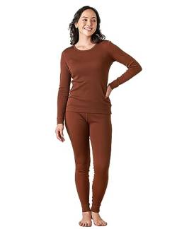 LAPASA Merino Wolle Thermounterwäsche Set Damen, Merinowolle warm Unterhemd Langarmshirt & Thermo Unterhosen Leggings (L58), Braun (Warm), M von LAPASA