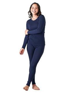 LAPASA Merino Wolle Thermounterwäsche Set Damen, Merinowolle warm Unterhemd Langarmshirt & Thermo Unterhosen Leggings (L58), Navy (Warm), L von LAPASA