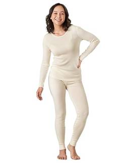 LAPASA Merino Wolle Thermounterwäsche Set Damen, Merinowolle warm Unterhemd Langarmshirt & Thermo Unterhosen Leggings (L58), Nude (Warm), XL von LAPASA