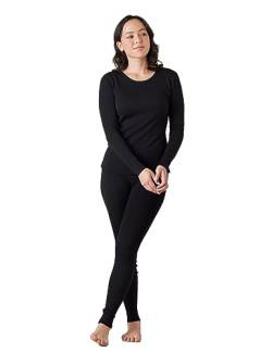 LAPASA Merino Wolle Thermounterwäsche Set Damen, Merinowolle warm Unterhemd Langarmshirt & Thermo Unterhosen Leggings (L58), Schwarz (Warm), M von LAPASA