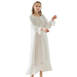 LAPAYA Damen Viktorianisches Nachthemd aus Baumwolle mit Spitzenbesatz Vintage Nachtwäsche Langarm Sleepshirts, Weiss/opulenter Garten, X-Large von LAPAYA