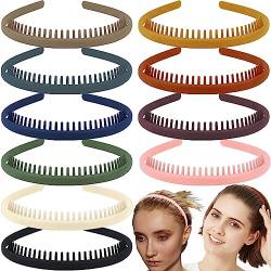 LAPOHI 10 Stück rutschfeste modische mühelose Kunststoff-Stirnbänder mit Zähnen Kamm dünne Haarbänder für Damen Herren Teenager Mädchen kurze Zähne Morandi von LAPOHI