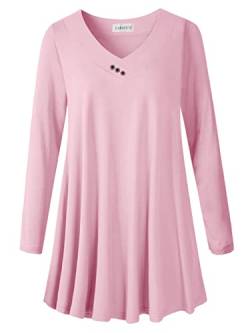 LARACE Damen-Tunika, Übergröße, langärmelig, V-Ausschnitt, Bluse, locker, fließendes T-Shirt für Leggings - Pink - 6X-large von LARACE