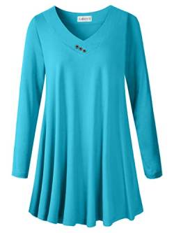 LARACE Damen Übergröße Tunika Tops Langarm V-Ausschnitt Blusen Basic T-Shirt - Blau - 4X-Groß von LARACE