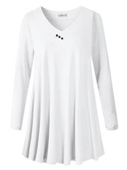 LARACE Damen Übergröße Tunika Tops Langarm V-Ausschnitt Blusen Basic T-Shirt - Weiß - 4X-Groß von LARACE