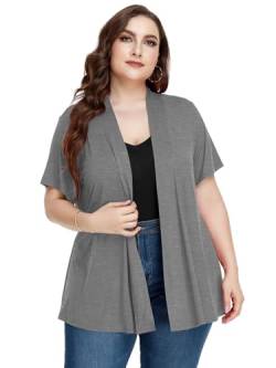 LARACE Kurzärmelige Strickjacken für Damen, Sommer-Top, lässig, Übergröße, vorne offen, leicht, Heathergray, 3X von LARACE