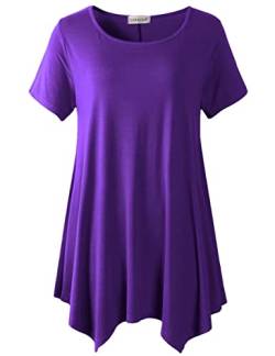 LARACE Kurzarm-Shirts für Damen, Übergröße, lässige Sommerkleidung, asymmetrische Tunika-Blusen, deep purple, 2X von LARACE