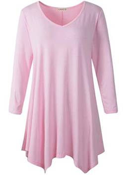 LARACE Übergröße Tops für Frauen Tunika Asymmetrisches Kleid Shirts 3/4 Ärmel V Ausschnitt Flowy Damen Kleidung für Leggings, rose, Large von LARACE