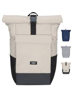 LARKSON Rucksack Damen & Herren Beige Grau - No 4 Large - Rolltop Backpack 21 L mit 16 Zoll Laptopfach Uni, Arbeit & Fahrrad - Großer Reiserucksack mit Trolley Strap von LARKSON