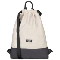 LARKSON Turnbeutel Damen & Herren Sand Grau - No 7 - Rucksack Damen für Sport und Festival - Beutel Rucksack Klein mit Innentasche - Außentasche für Schnellzugriff von LARKSON