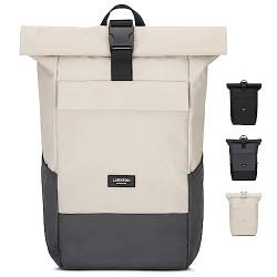 Larkson Rucksack Damen Herren Beige Grau - No 4 - Rolltop Backpack mit Laptopfach Uni, Arbeit & Fahrrad - Großer Reiserucksack - Wasserabweisend von LARKSON