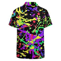 LARSD 80er Jahre Hemden für Herren 90er Jahre Button Up Hemd Vintage Retro Hawaii Strand Hemd Lustiges Neon Disco Party Shirt, 80er Jahre Splash Black, X-Groß von LARSD