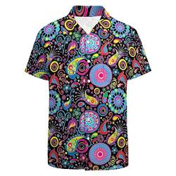 LARSD 80er Jahre Hemden für Herren 90er Jahre Button Up Hemd Vintage Retro Hawaii Strand Hemd Neon Disco Shirt Lustiges Party Hemd, 70er Jahre Paisley, 5X-Groß von LARSD