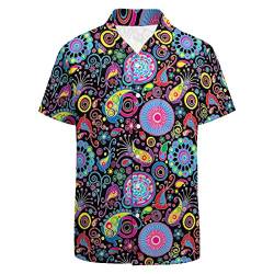 LARSD 80er Jahre Hemden für Herren 90er Jahre Button Up Hemd Vintage Retro Hawaii Strand Hemd Neon Disco Shirt Lustiges Party Hemd, 70er Jahre Paisley, L von LARSD