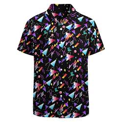 LARSD 80er Jahre Hemden für Herren 90er Jahre Button Up Hemd Vintage Retro Hawaii Strand Hemd Neon Disco Shirt Lustiges Party Hemd, 80er 90er Jahre Flagge, L von LARSD