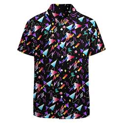LARSD 80er Jahre Hemden für Herren 90er Jahre Button Up Hemd Vintage Retro Hawaii Strand Hemd Neon Disco Shirt Lustiges Party Hemd, 80er 90er Jahre Flagge, Mittel von LARSD