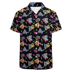 LARSD 80er Jahre Hemden für Herren 90er Jahre Button Up Hemd Vintage Retro Hawaii Strand Hemd Neon Disco Shirt Lustiges Party Hemd, 80er 90er Jahre Schwarz, XL von LARSD