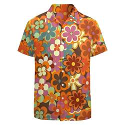 LARSD 80er Jahre Hemden für Herren 90er Jahre Button Up Hemd Vintage Retro Hawaii Strand Hemd Neon Disco Shirt Lustiges Party Hemd, Hippie-Blumenmuster, 3X-Groß von LARSD