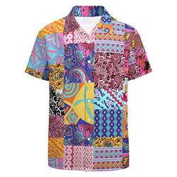 LARSD 80er Jahre Hemden für Herren 90er Jahre Button Up Hemd Vintage Retro Hawaii Strand Hemd Neon Disco Shirt Lustiges Party Hemd, Rosa Paisley, XL von LARSD