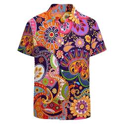 LARSD 80er Jahre Hemden für Herren 90er Jahre Button Up Hemd Vintage Retro Hawaii Strand Hemd Neon Disco Shirt Lustiges Party Hemd, Rotes Paisley, L von LARSD