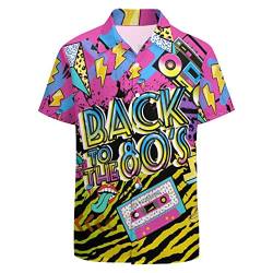 LARSD 80er Jahre Hemden für Herren 90er Jahre Button Up Hemd Vintage Retro Hawaii Strand Hemd Neon Disco Shirt Lustiges Party Hemd, Zurück in die 80er Jahre, 3X-Groß von LARSD