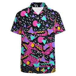 LARSD 80er Jahre Shirts für Herren 90er Jahre Button Up Hemd Vintage Retro Hawaii Strand Shirt Lustig Neon Disco Party Shirt, 80er 90er Schwarz Pink, X-Groß von LARSD