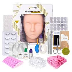 LASHVIEW Eyelash Extension Kit, with Mannequin Head Practice Exercise Set, Training Lash Extension Supplies for Beginners Include Individual Lashes Glue Tweezers and Training Lashes von LASHVIEW