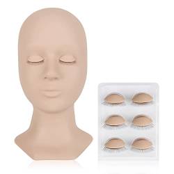 LASHVIEW Lash Mannequin Head,Replaced Eyelids Mannequin Head, For Lash Extension Practice, with 4 Pairs Replaced Eyelids, Makeup Soft-Touch Rubber Practice Head, Natural Skin Color von LASHVIEW
