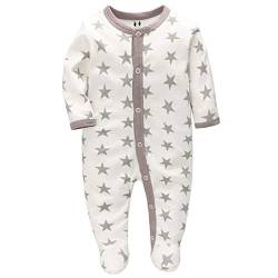 Baby Schlafstrampler Schlafanzug Schlafsack Gr. 56 62 68 Baumwolle mit Füßen mit knöpfen für Junge Mädchen Neugborene 0-7 Monate (Graue Sterne, Numeric_62) von LAT LEE AND TOWN