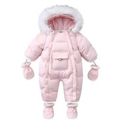 LAT Baby Winter Schneeanzug mit Handschuhen und Schuhen, Unisex Baby Strampler Flanell, Baby Overall Winter mit Kapuze Unisex-Jumpsuit für Jungen Mädchen (M, Rosa) von LAT LEE AND TOWN