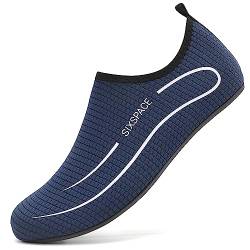 LATATL Herren Damen Wasserschuhe Badeschuhe Schwimmschuhe Tauchschuhe Leicht Strandschuhe Aquaschuhe Surfschuhe Barfußschuhe Schnell Trocknend Wassersportschuhe(Dunkelblau,40 EU) von LATATL