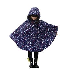 Kinder Regenmantel Regenponcho Drucken Wasserdicht Regenjacke Mit Kapuze für Jungen Mädchen (M, Blau) von LATH.PIN