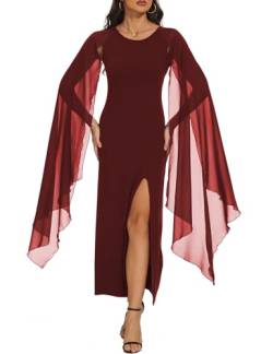 LATH.PIN Damen Elegantes Langes Kleid mit hohem Schlitz ausgestellten Ärmeln und Abendkleidern Halloween Gothic Maxikleid mit Umhang von LATH.PIN