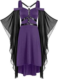 LATH.PIN Halloween Kleid Damen Mittelalter Kleidung Renaissance Partykleid Gothic Kleider Fledermausärmel Schulterfrei Vintage Schwarz Hexenkleid Vampir Verbandkleid für Cosplay von LATH.PIN