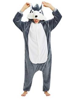 LATH.PIN Panda Einteiler Pyjama für Damen Herren Unisex Tier Cosplay Halloween Einteiler Kostüme Erwachsene Lounge Wear Schlafanzug, wolf, XL von LATH.PIN