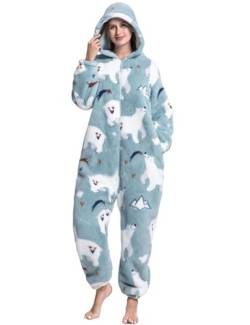 LATH.PIN Pyjamas Jumpsuit Eisbär Unisex Erwachsene Tier Onesie Cosplay Halloween Karneval Kostüme Damen Schlafanzug Tierkostüme Winter von LATH.PIN