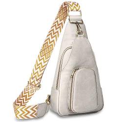 LATIT Crossbody Bag mit Breiter Gurt Klein Umhänge Tasche Leder Brusttasche Vintage Schultertasche Tasche Crossbody Bag Damen Breiter Gurt Bodybag Damen Sling Bag (Beige) von LATIT