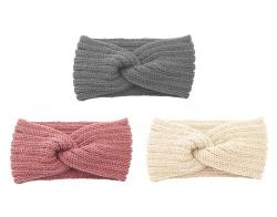 LATRAT 3 Stück Stirnband Mädchen Winter, Gehäkeltes Warmes Stirnband, Stirnband Damen Fleece für Damen(Beige + Grau + Rosa) von LATRAT