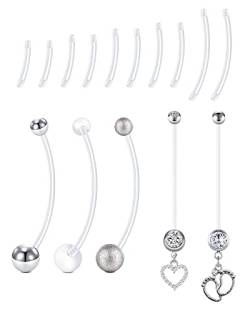 LAURITAMI 14G Bauchnabelpiercing Schwangerschaft Piercing Bauchnabel Acryl Fleixble Bioflex 25/38mm Stab Nabel Ringe mit Ersatz Bar 10/12/14/16mm Silikon von LAURITAMI